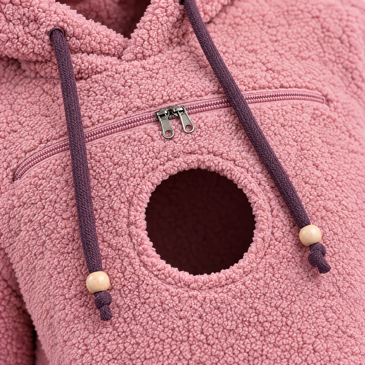 Plush sherpa fleece and round peek-hole detail
